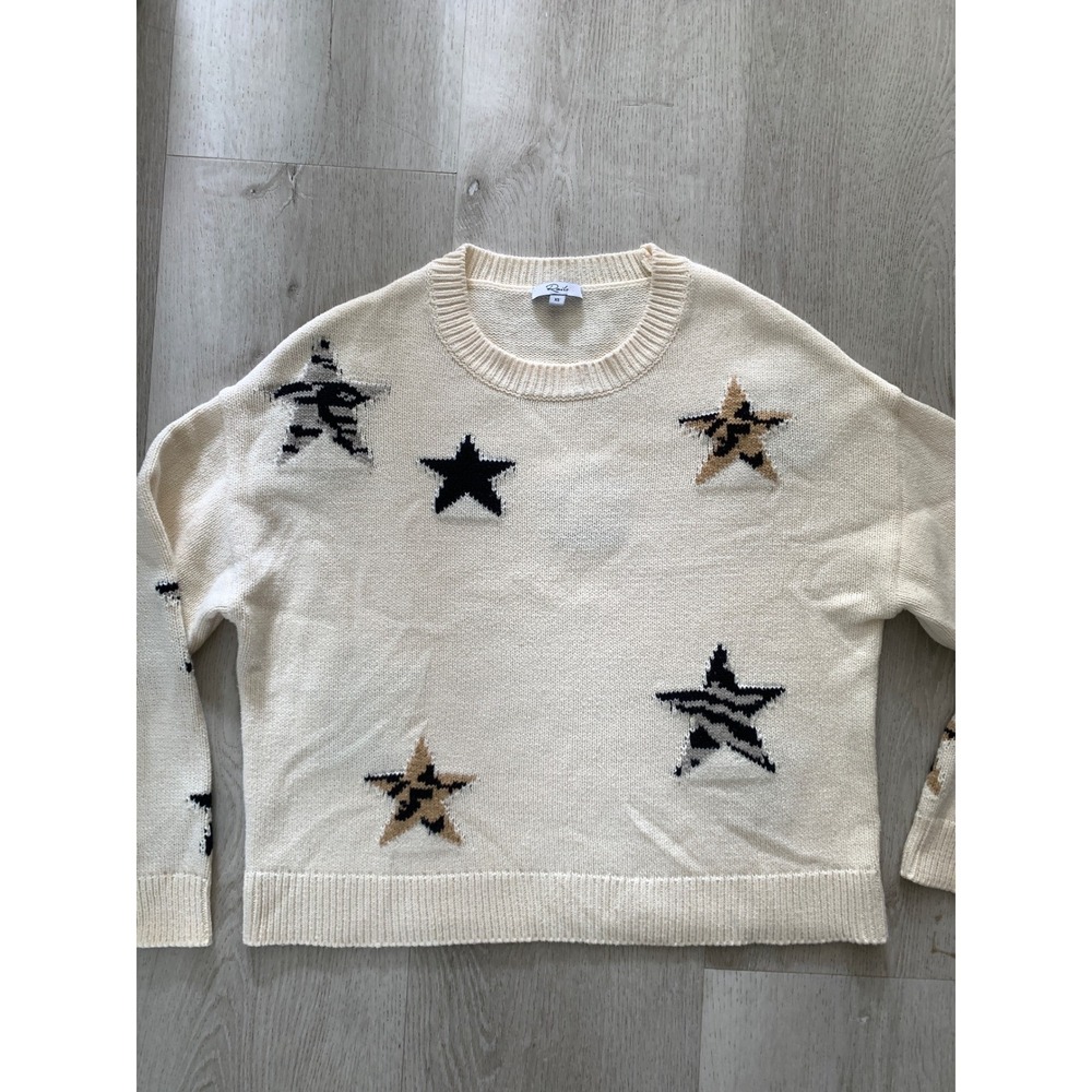 Rails‎ Animal Star Intarsia Knit Sweater Cream Leopard Zebra XS
